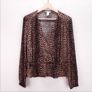 H&M Long Sleeve Peplum Style Leopard Print Top